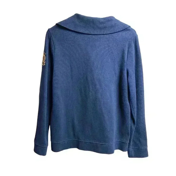 Lauren Ralph Lauren Embroidered Logo Plaid Collared Gold Buttons Sweater Navy - Picture 11 of 11